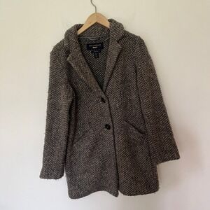 Paul Costelloe Grey Wool Blend Boucle Knit Coat Womens Size US 8 Notched Lapel